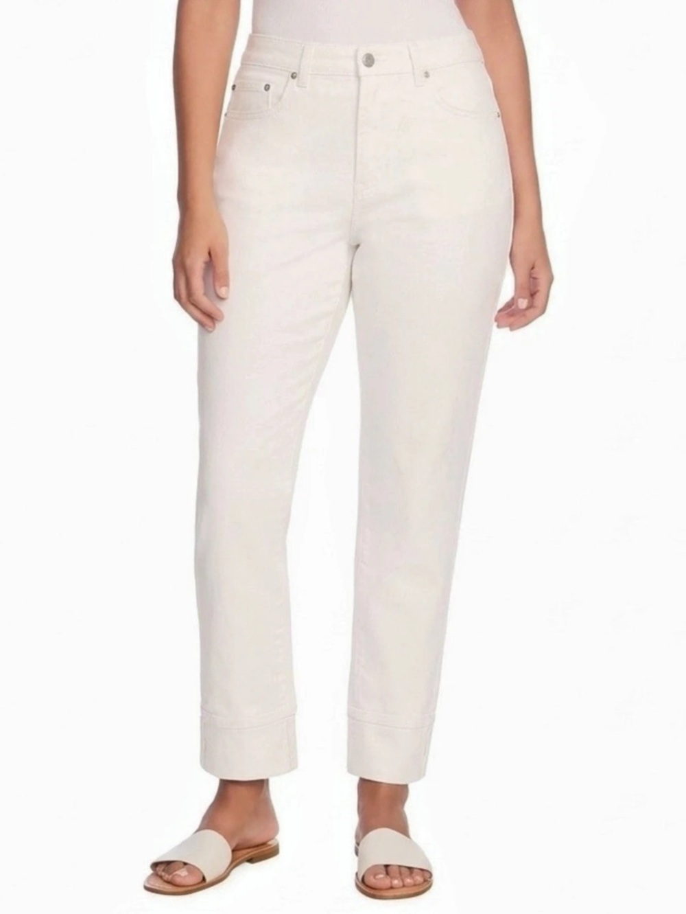 Frye Women’s Cuffed Crop Jeans in Ivory White - Capsule Wardrobe - size 14
